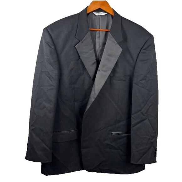 Versini Men's Tuxedo 2 Piece Suit Jacket Pants Black Wool Satin Lapels Size 50L - Picture 3 of 10